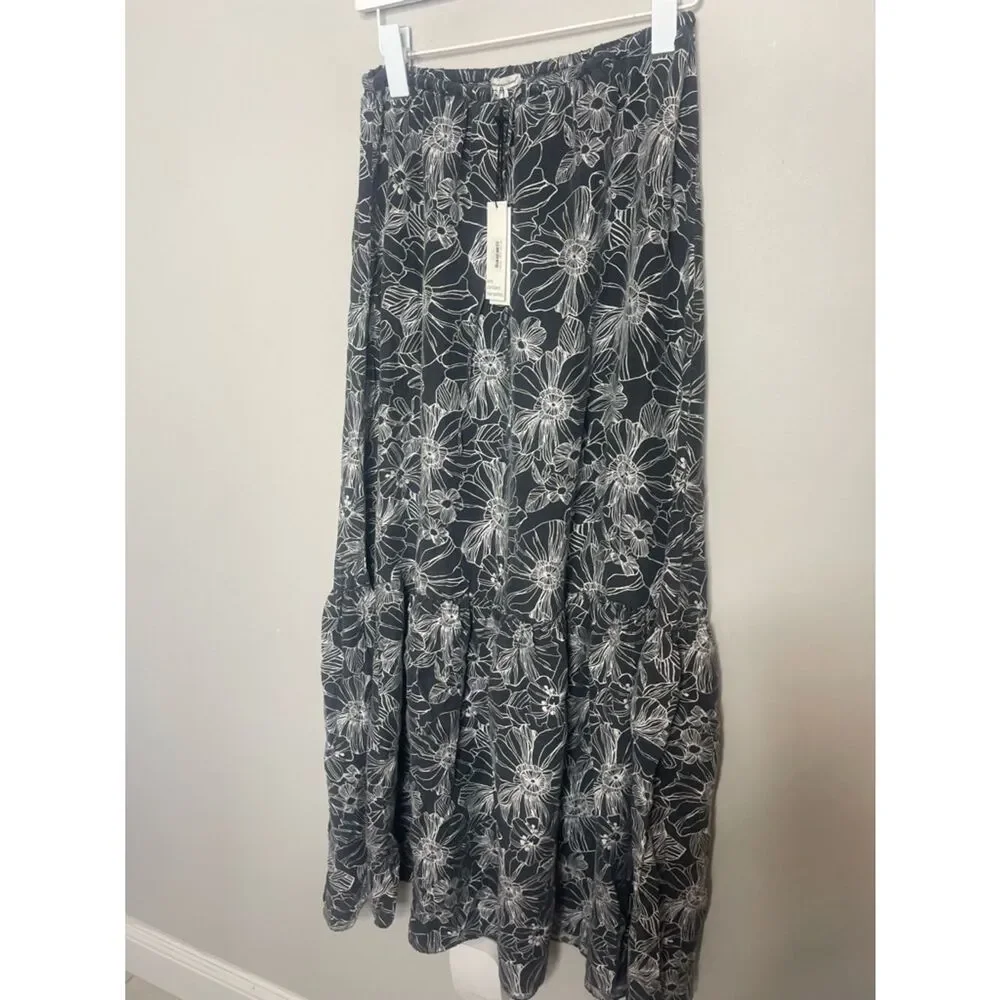 $178 Unsubscribed silk black floral maxi dress NWT XS